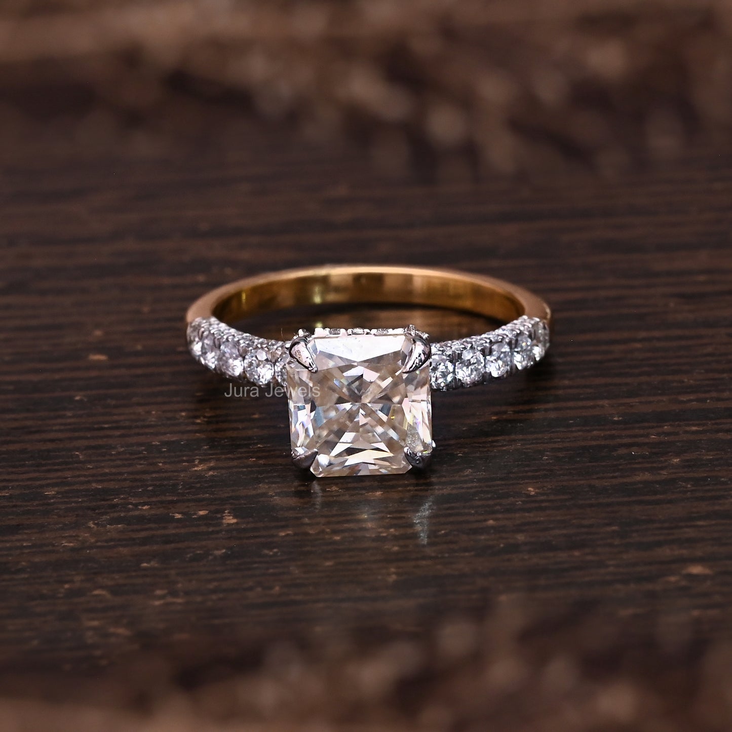 HIdden Halo Lemon Yellow Cushion Cut Moissanite Engagement Ring