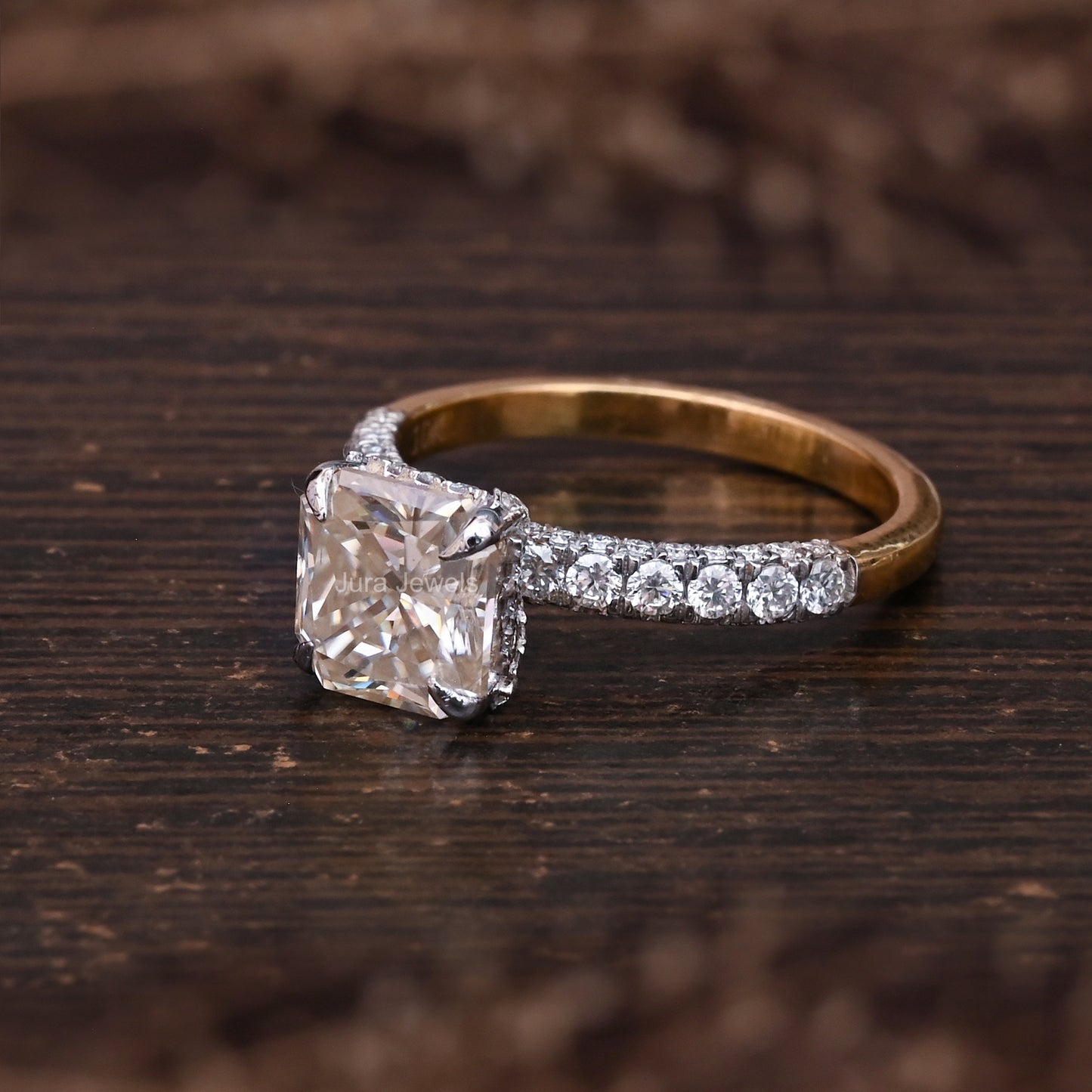 HIdden Halo Lemon Yellow Cushion Cut Moissanite Engagement Ring