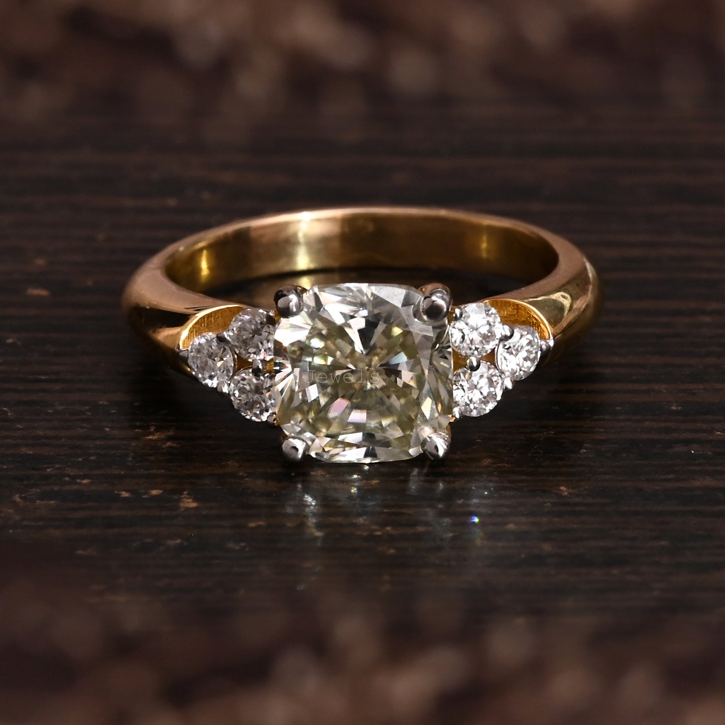Starling Light Yellow Cushion Cut Moissanite Engagement Ring