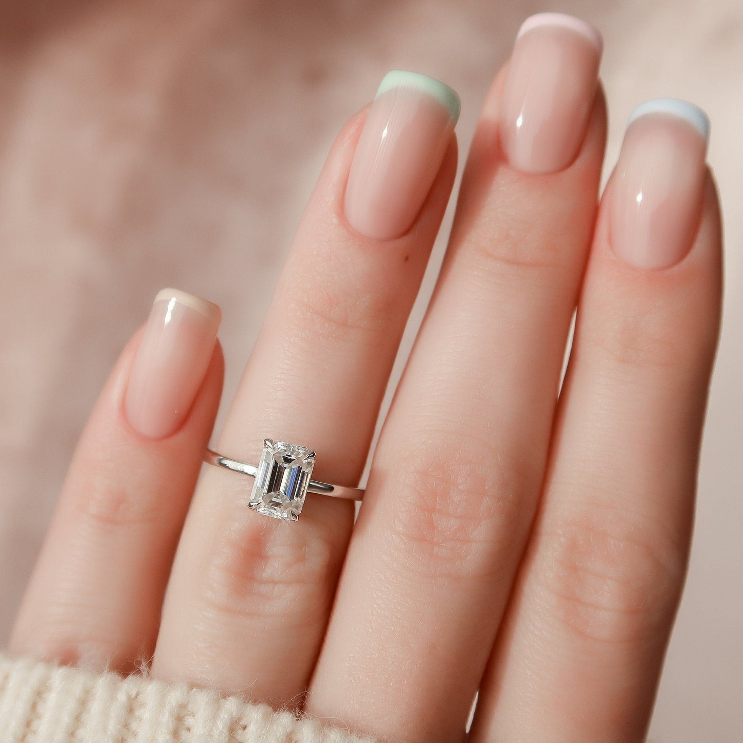 Hidden Halo Emerald Cut Moissanite Engagement Ring