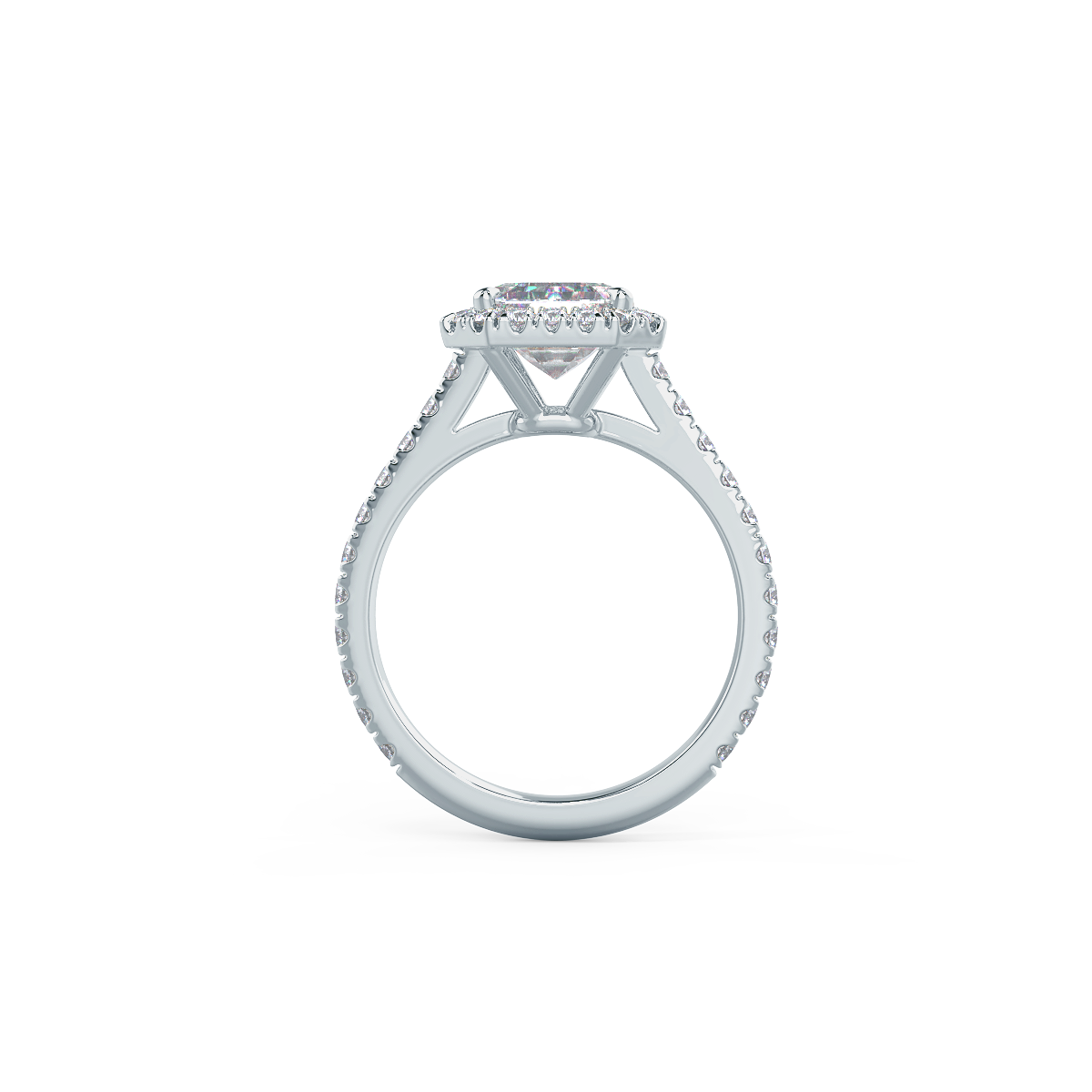 Halo Paved Emerald Cut Moissanite Anniversary RIng For Her