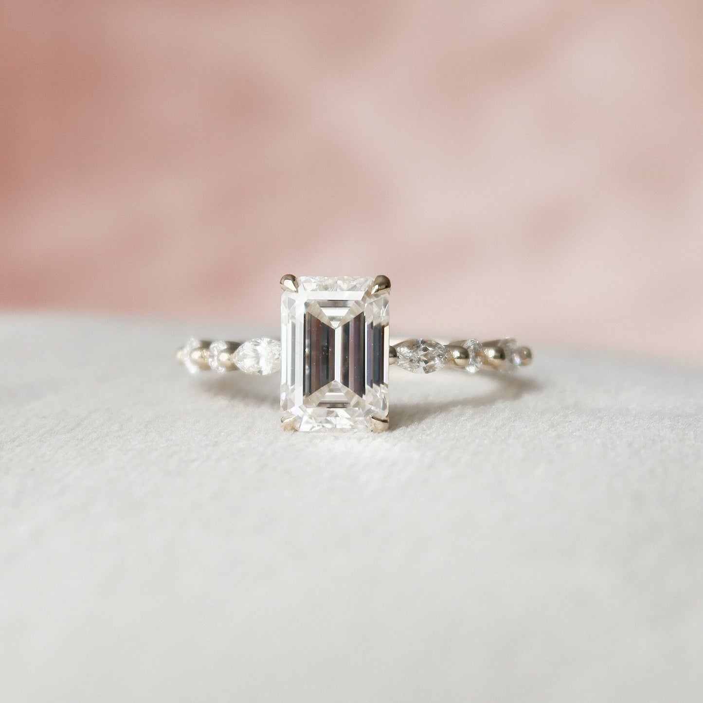 Hidden Halo Emerald Cut Moissanite Engagement Ring For Her