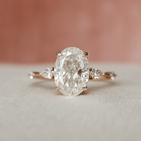 Three Stone Oval Cut Moissanite Engagement Ring For Her