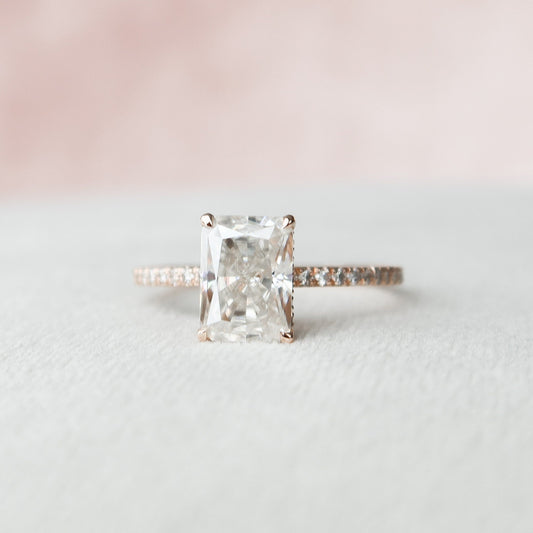 Hidden Halo Radiant Cut Moissanite Engagement Ring