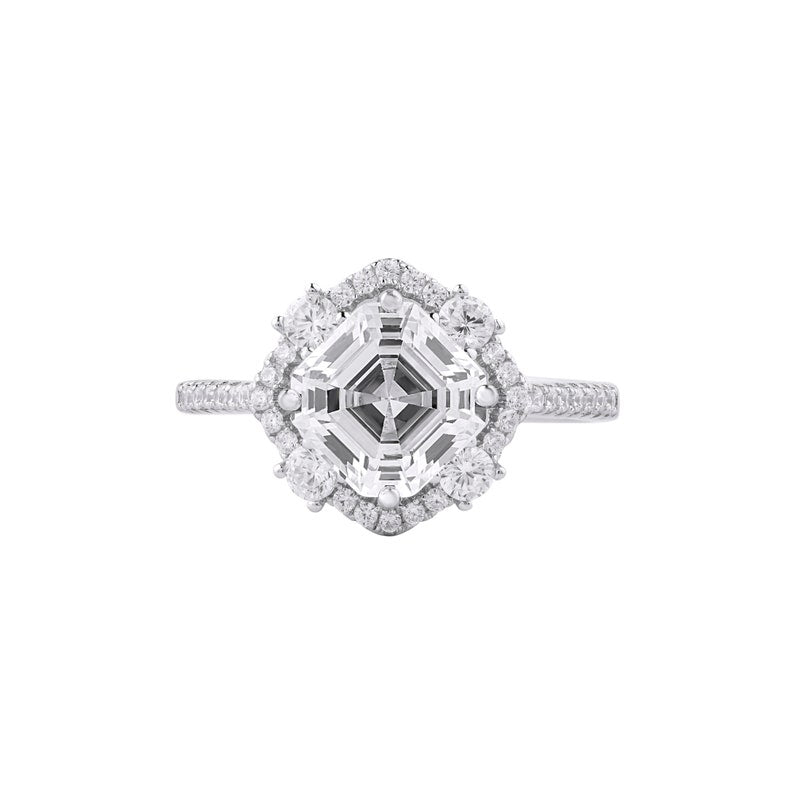 Unique Halo Asscher Cut Moissanite Anniversary Ring