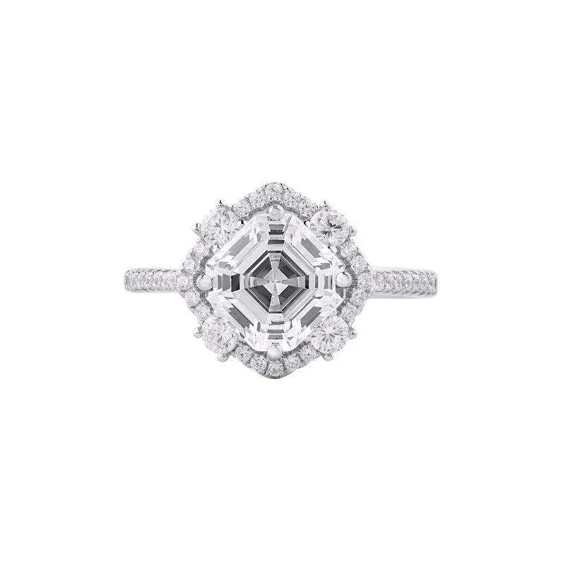 Unique Halo Asscher Cut Moissanite Anniversary Ring - JURA JEWEL