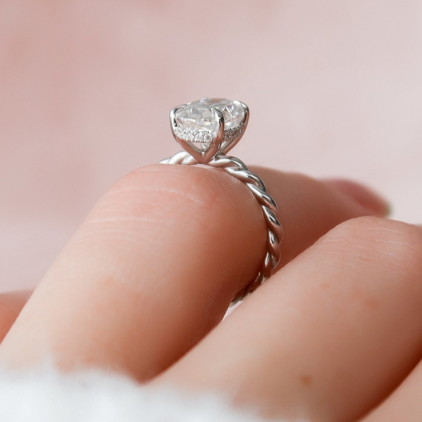 Hidden Halo Oval Cut Moissanite Personalized Ring Gift For Her