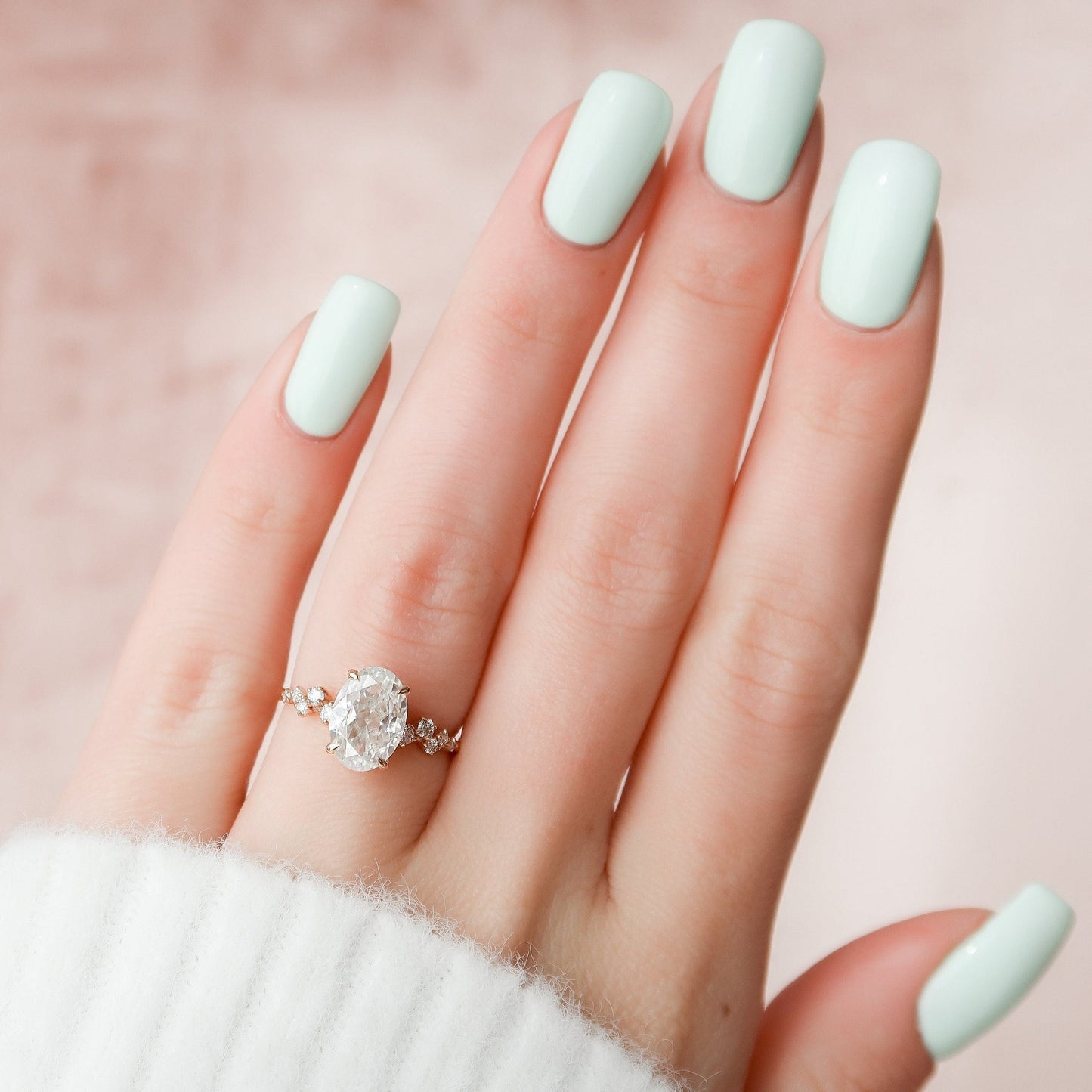 Cluster Hidden Halo Oval Cut Moissanite Anniversary Ring For Her