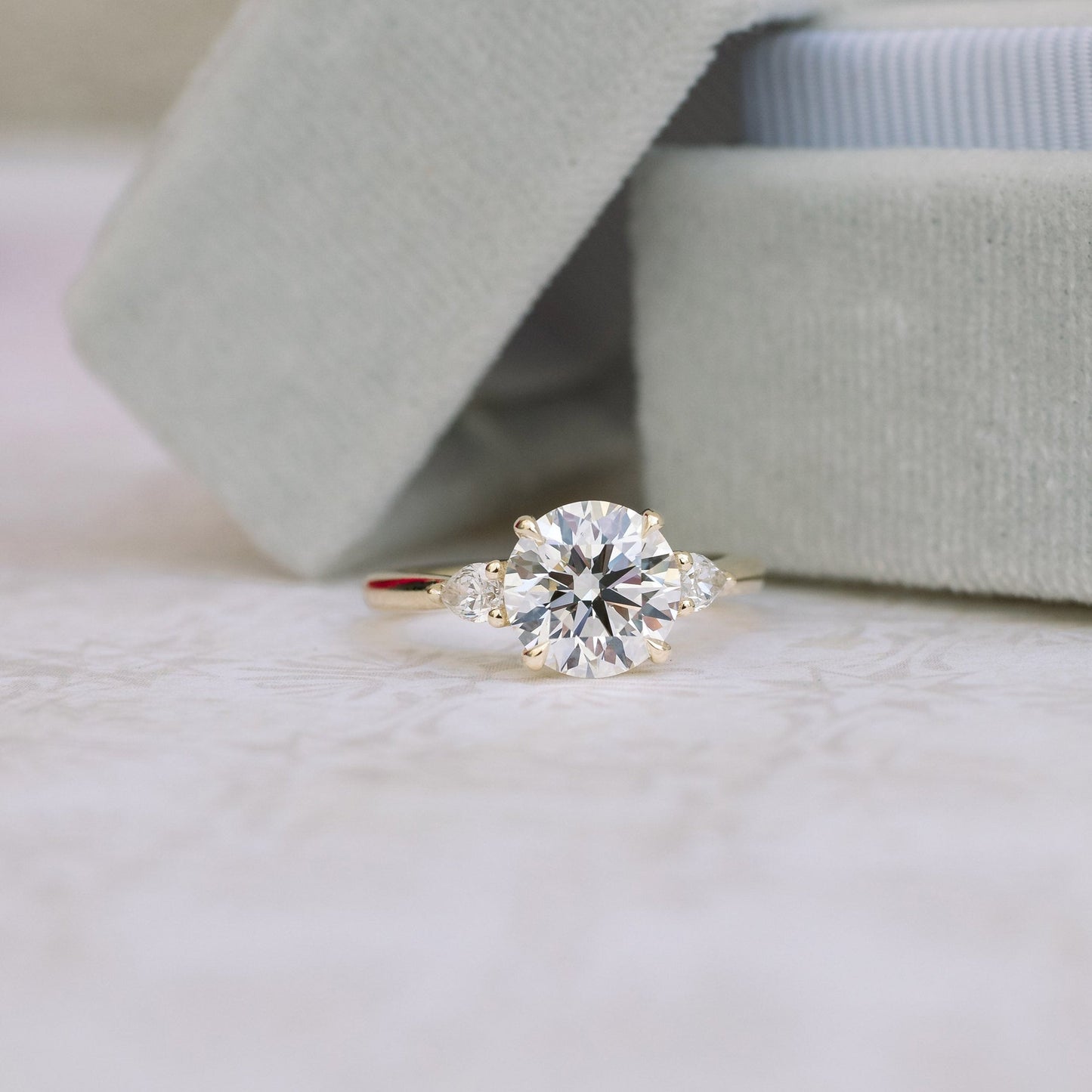 Three Stone Round Cut Moissanite Engagement Ring