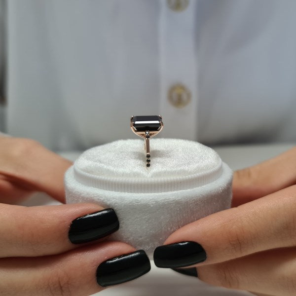 Rare Black Emerald Cut Moissanite Engagement Ring For Her