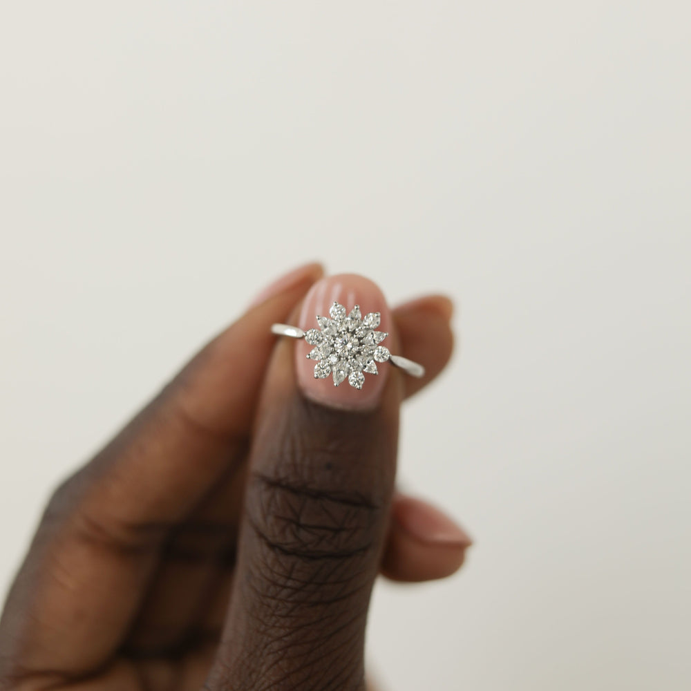 Foral Round Cut Moissanite Cluster Engagement Ring For Her