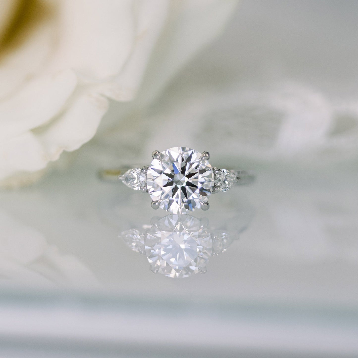 Three Stone Round Cut Moissanite Engagement Ring