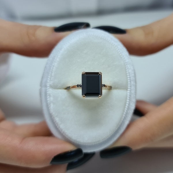 Rare Black Emerald Cut Moissanite Engagement Ring For Her