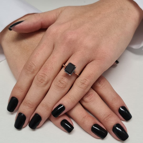 Rare Black Emerald Cut Moissanite Engagement Ring For Her