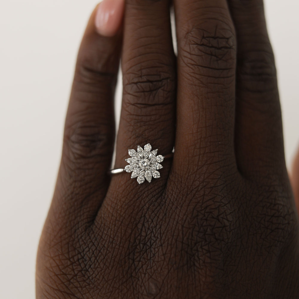 Foral Round Cut Moissanite Cluster Engagement Ring For Her