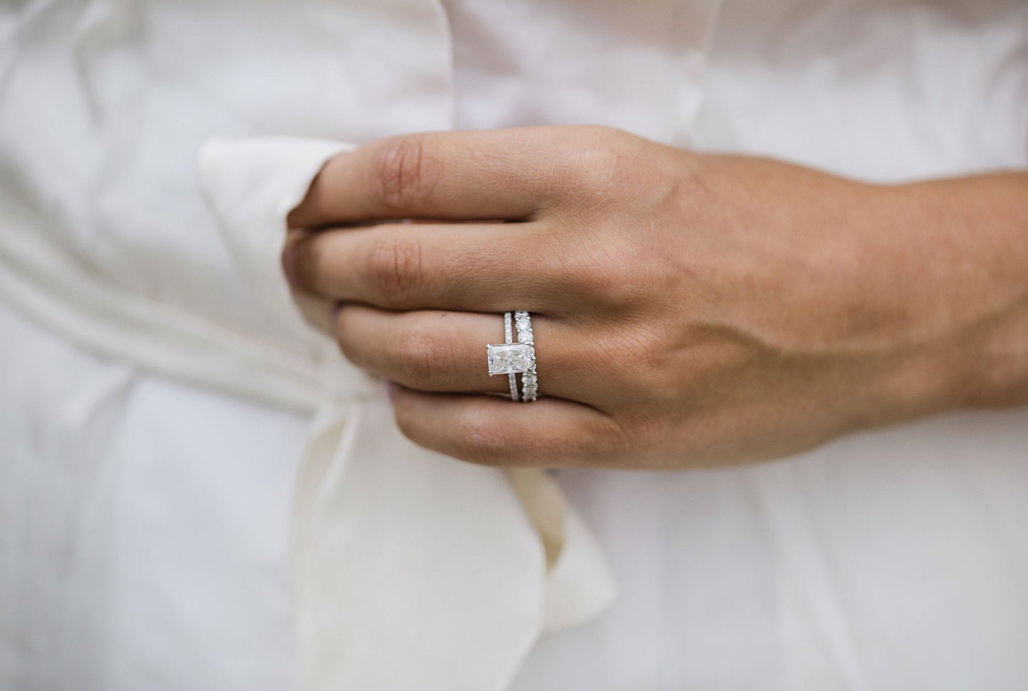 Hidden Halo Radiant Cut Moissanite Engagement Ring