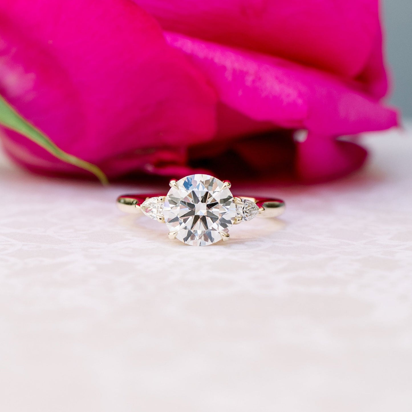 Three Stone Round Cut Moissanite Engagement Ring