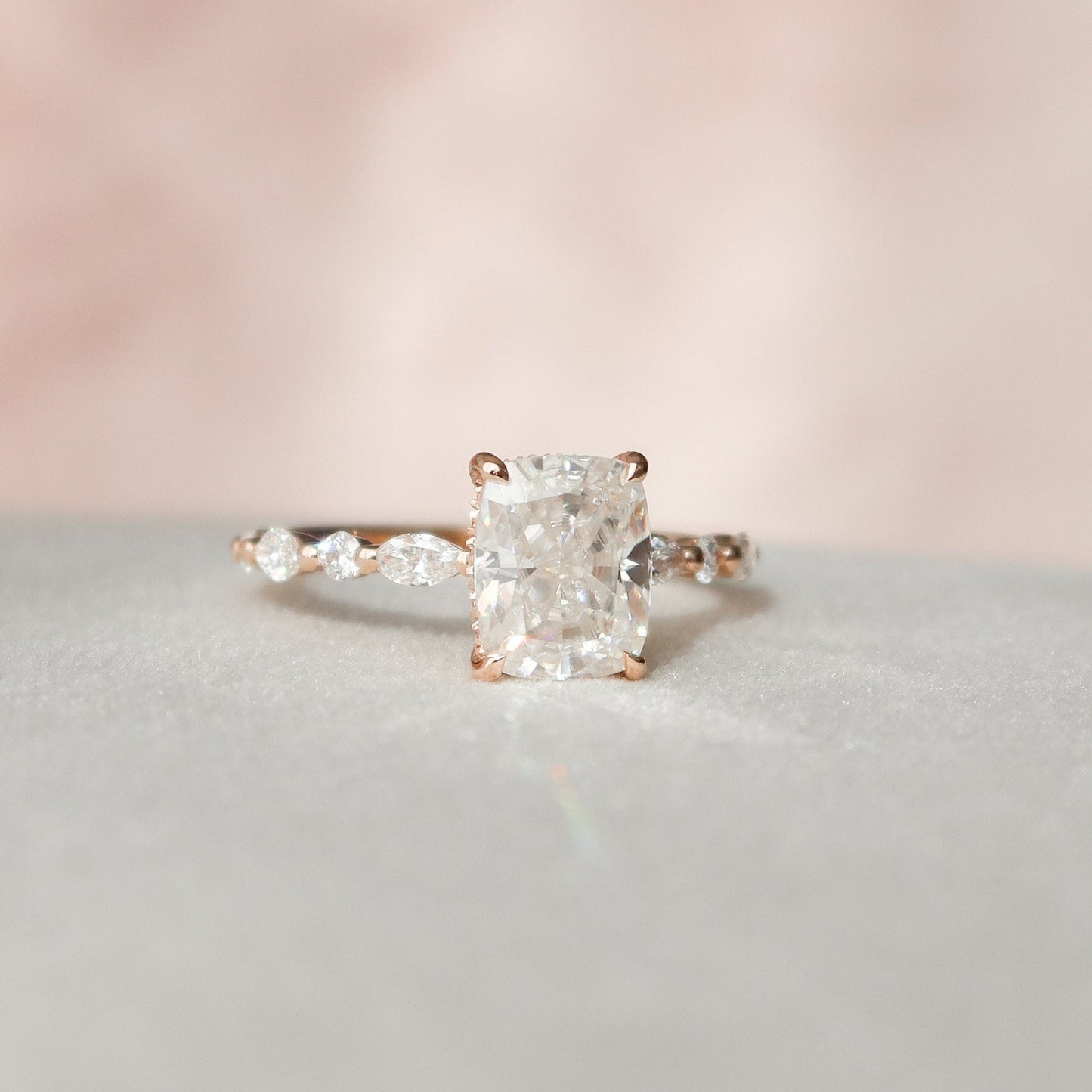 Elongated Cushion Cut Moissanite Promise Anniversary Ring