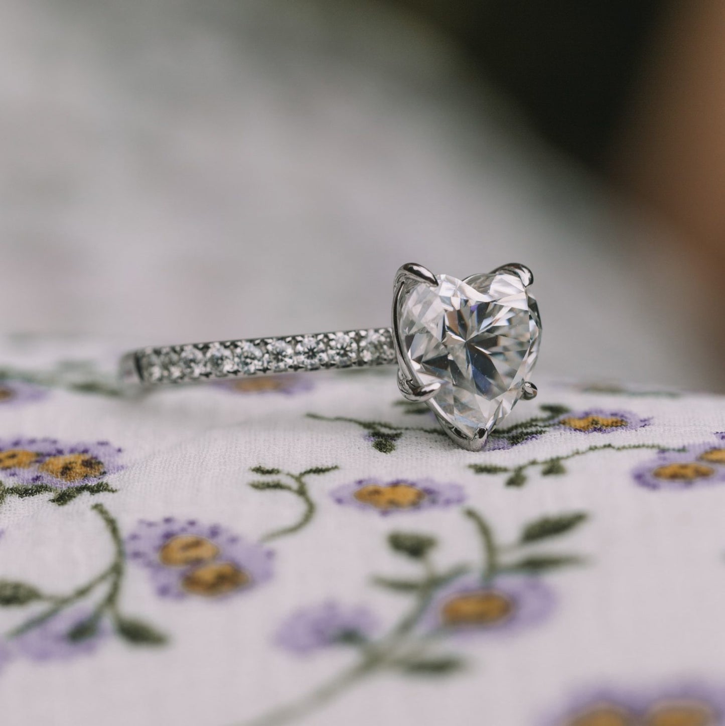 Paved Heart Cut Moissanite Engagement Ring For Her