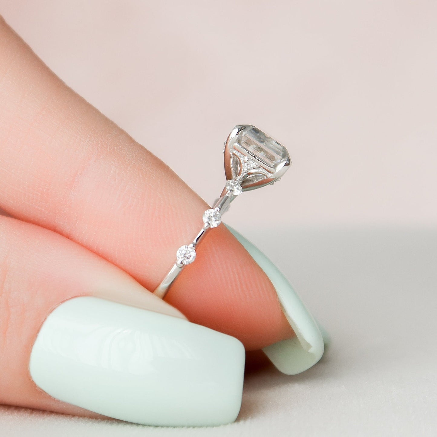 East-West Emerald Cut Moissanite Anniversary Ring For Her