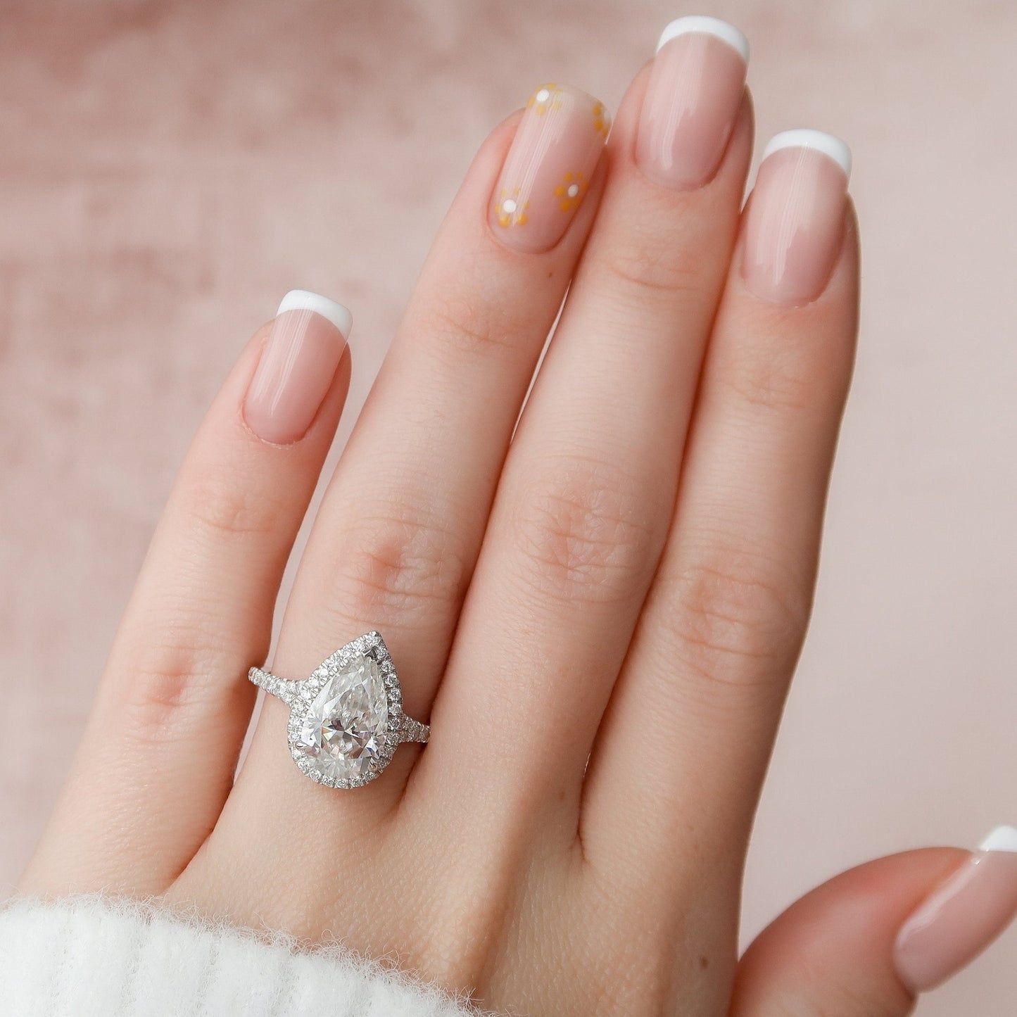 Halo Pear Cut Engagement Split Wedding RIng For Her