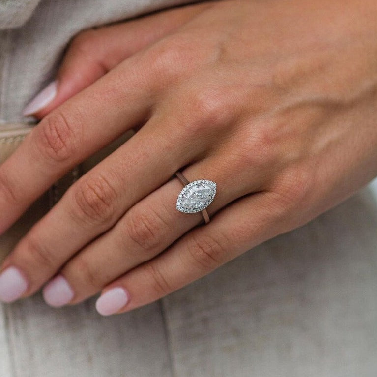 Halo Marquise Cut Moissanite Handmade Proposal Ring For Her
