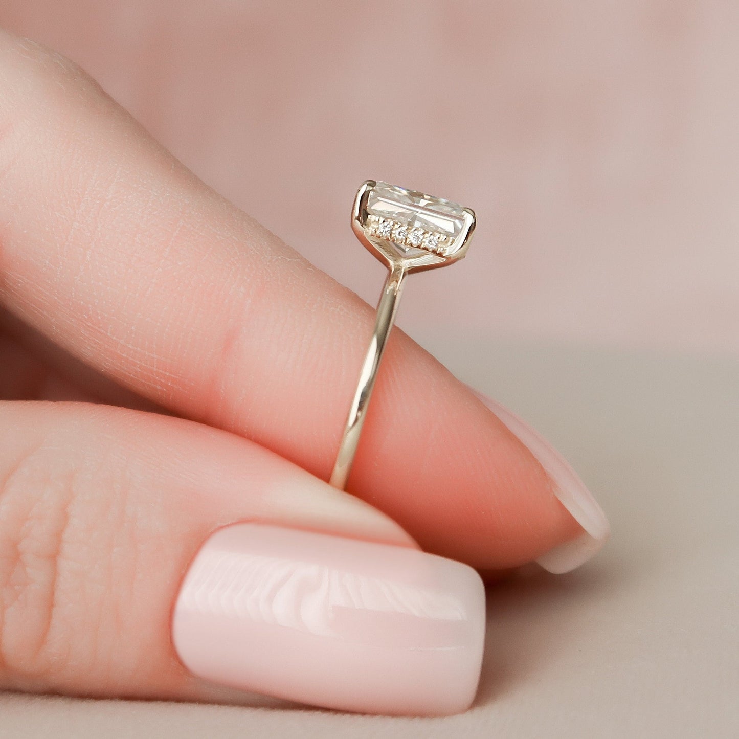 Solitaire Hidden Halo Radiant Cut Moissanite Engagement Ring