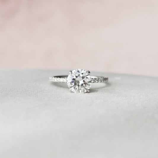 Unique Pave Hidden Halo Round Cut Moissanite Bridal Ring For Her