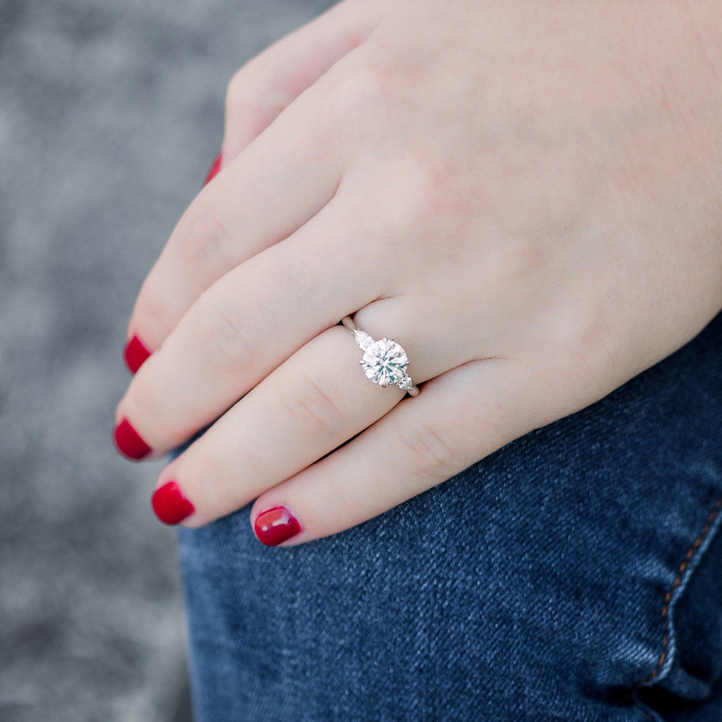 Three Stone Round Cut Moissanite Engagement Ring