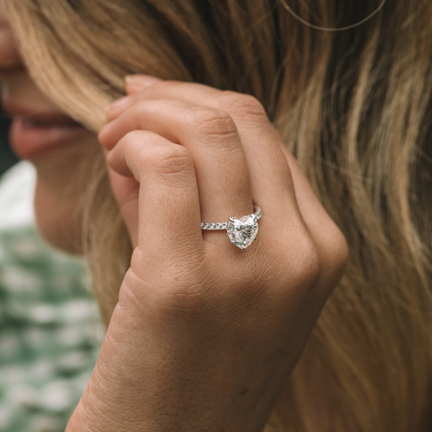 Paved Heart Cut Moissanite Engagement Ring For Her