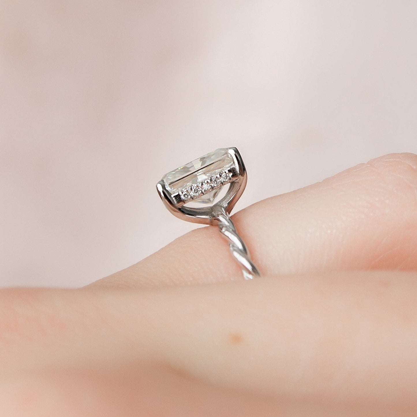 Hidden Halo Radiant Cut Moissanite Solitaire Anniversary Ring For Her