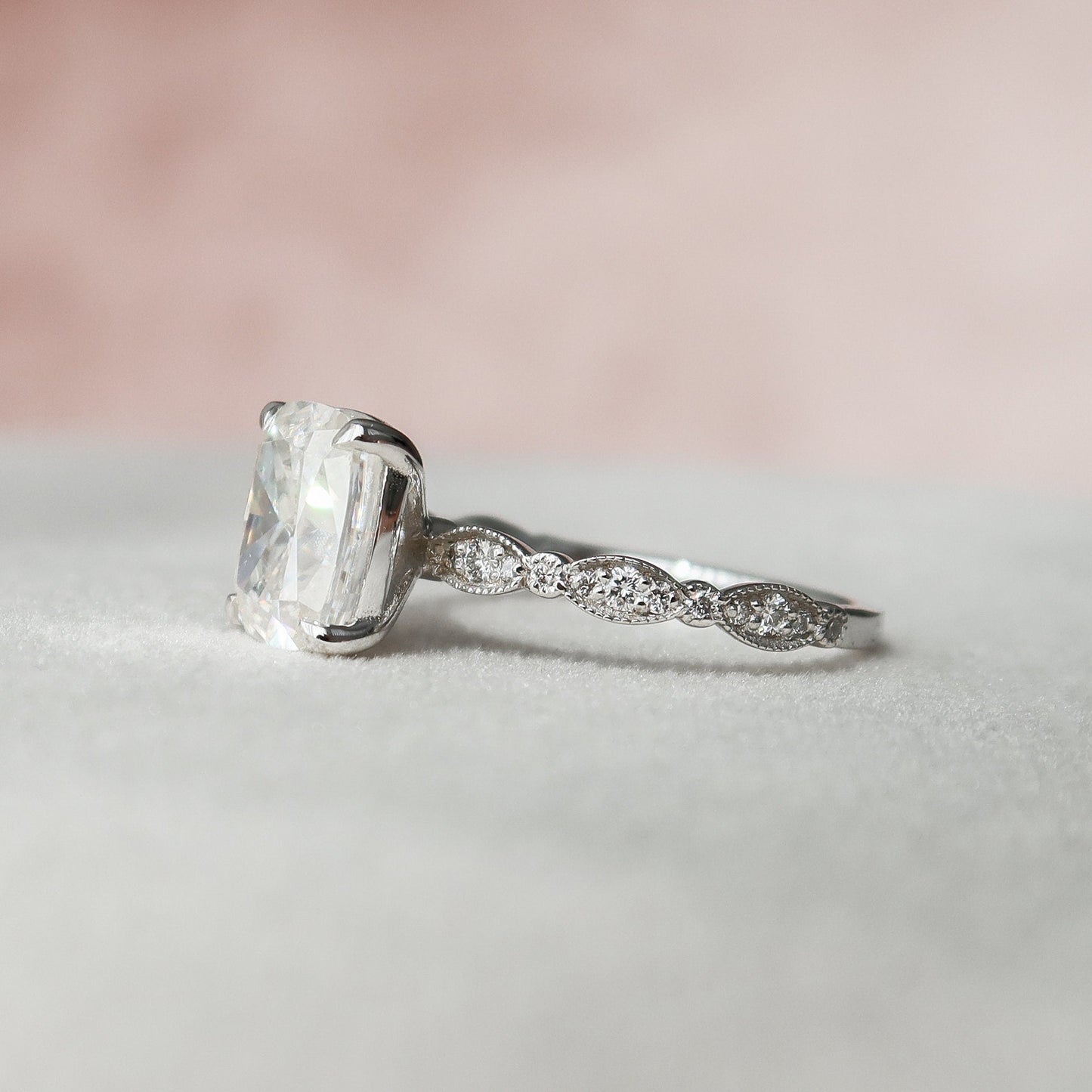 Elongated Cushion Cut Moissanite Proposal Bridal Ring For Her