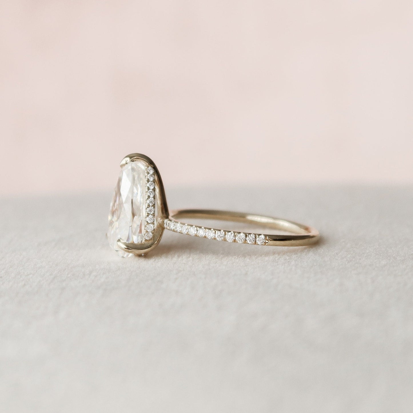 Hidden Halo Pear Cut Moissantie Engagement Ring