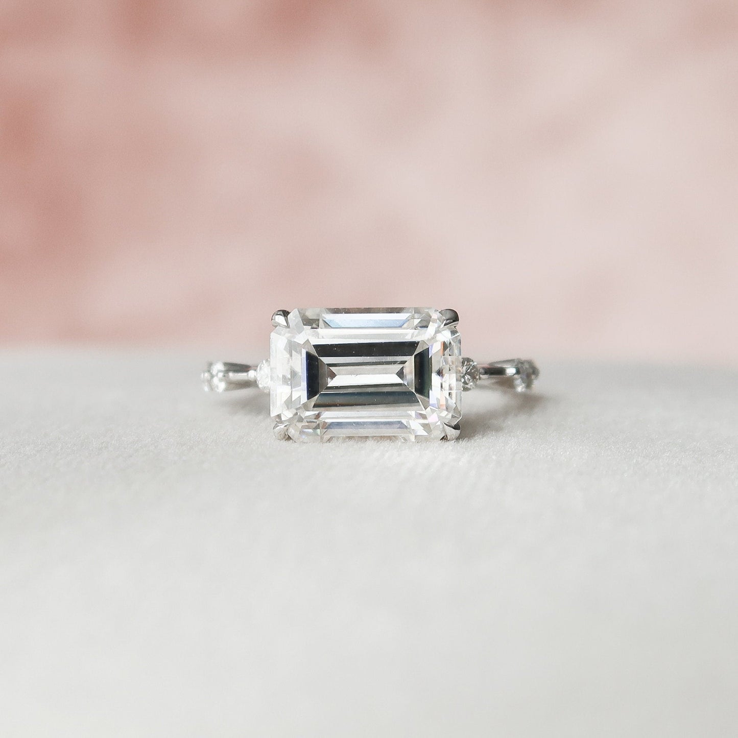 East-West Emerald Cut Moissanite Anniversary Ring For Her