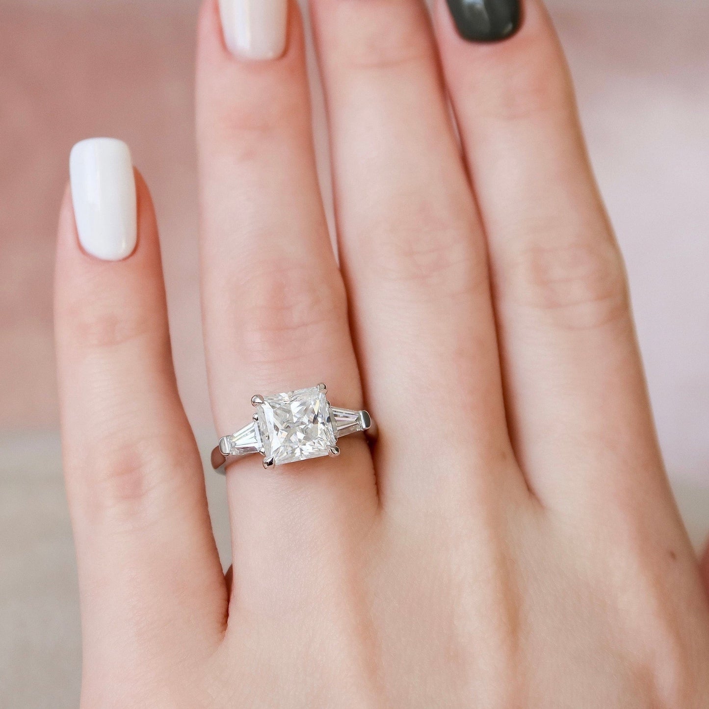 Three Stone Princess Cut Moissanite Engagment RIng For Her