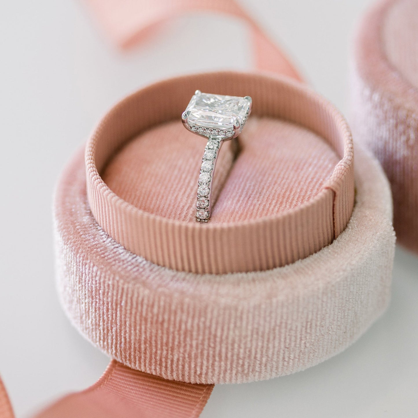 Paved Radiant Cut Moissanite Handmade Wedding Ring For Her