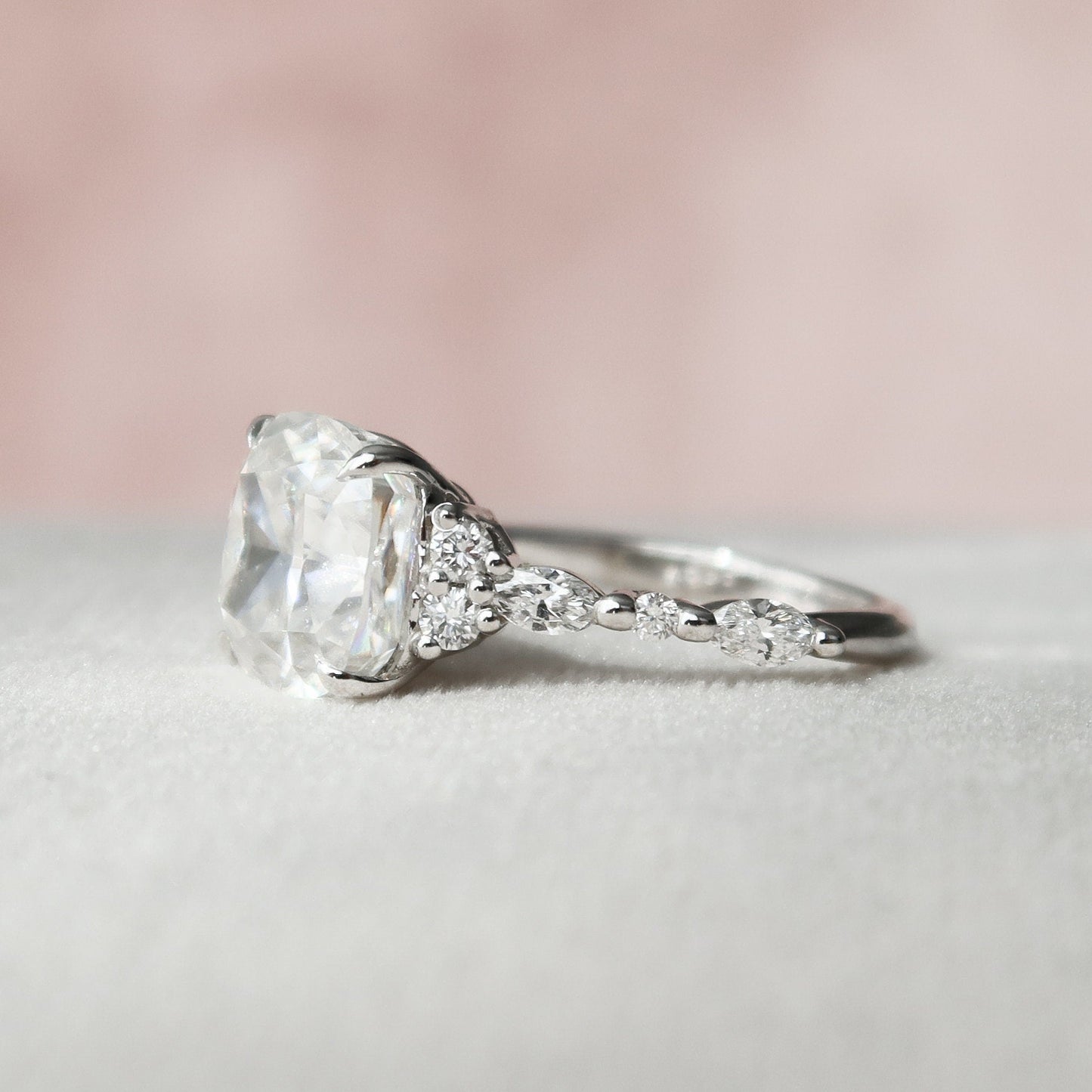 Cluster Cushion Cut Moissanite Engagement Ring For Her
