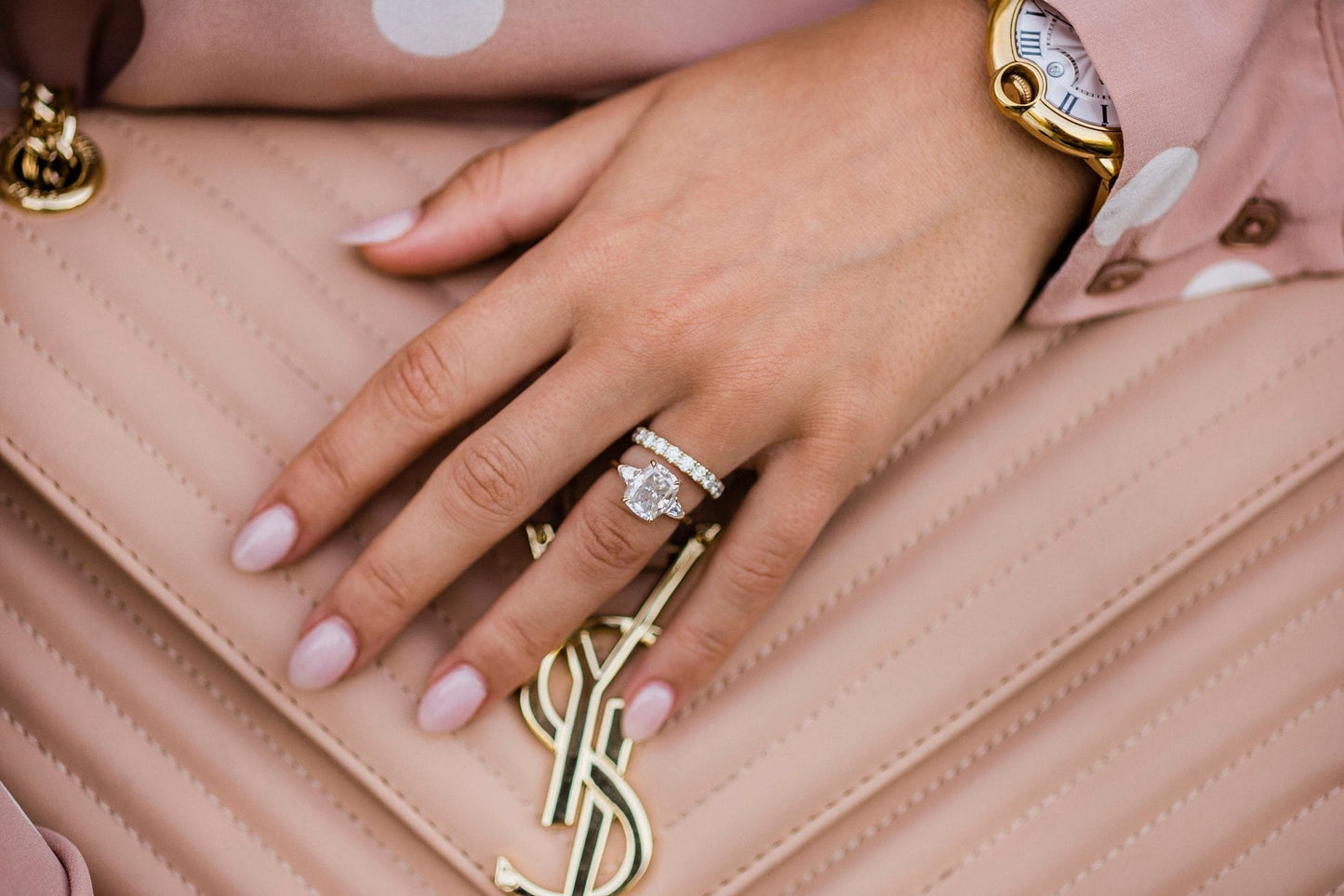 Three Stone Radiant Cut Moissanite Engagement Ring