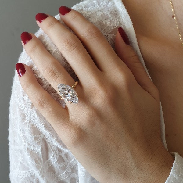 Solitaire Marquise Moissanite Engagement Ring For Her
