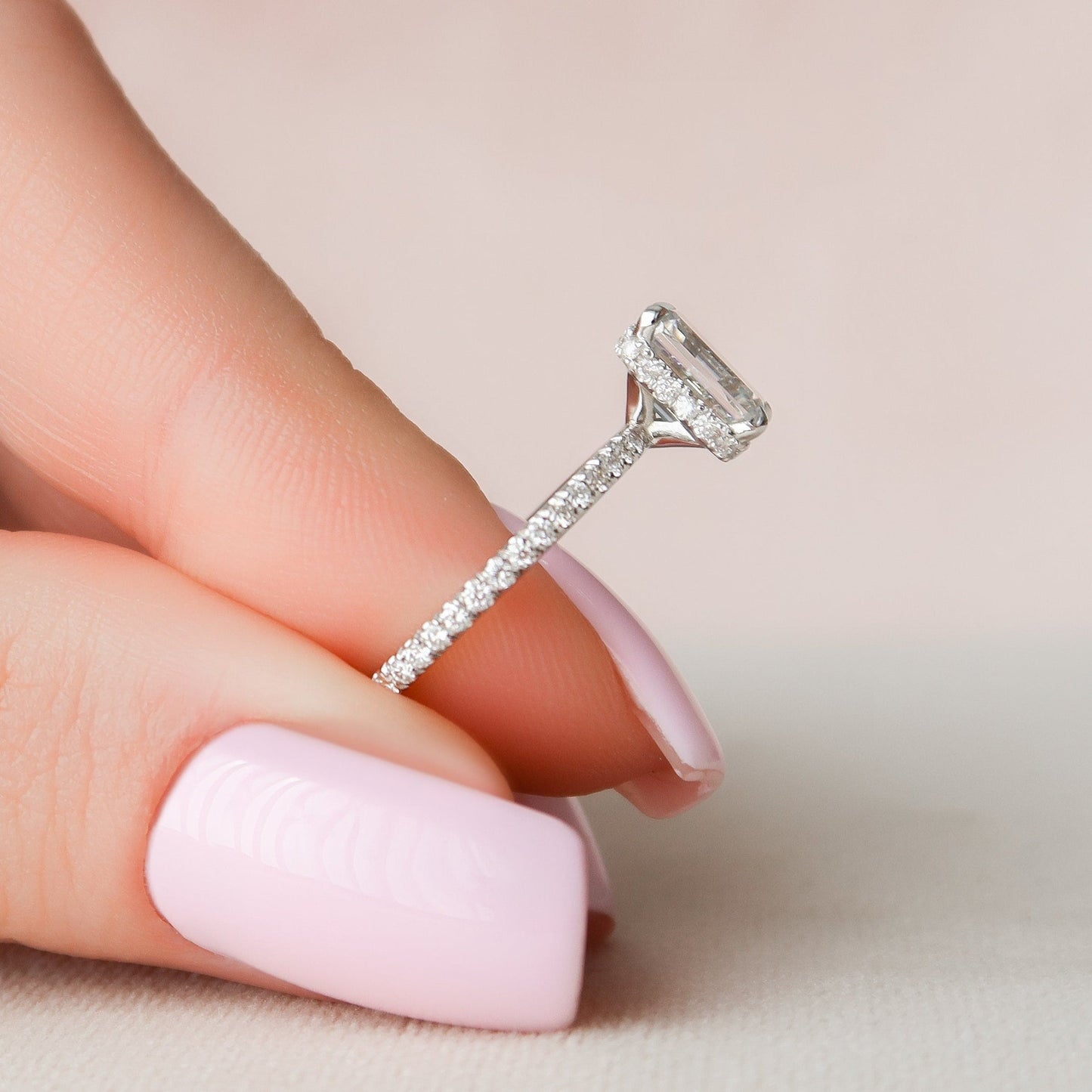 Hidden Halo Emerald Cut Moissanite Engagement Ring