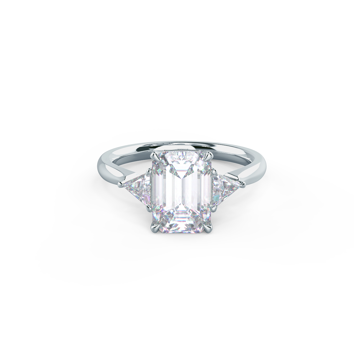 Three Stone Emerald Cut Moissanite Engagement Ring For Her