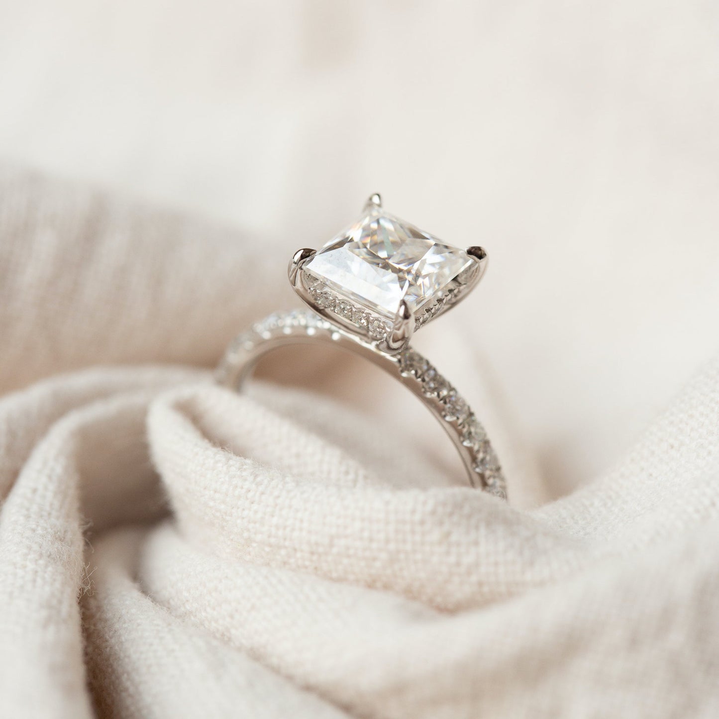 Hidden Halo Princess Cut Moissanite Anniversary Ring For Her