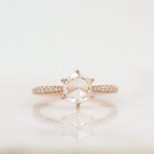 Hexagon Rose Cut Pave Moissanite Diamond Engagement Ring - JURA JEWEL