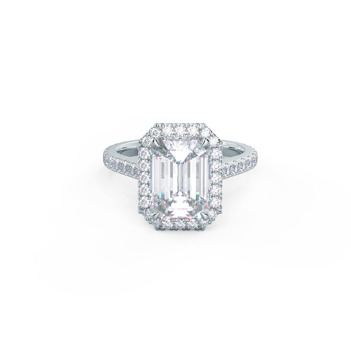 Halo Paved Emerald Cut Moissanite Anniversary RIng For Her
