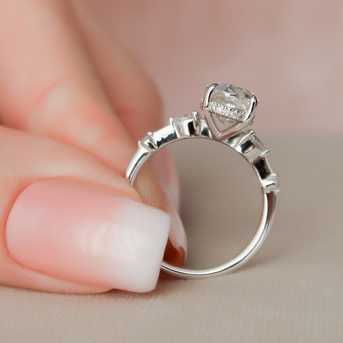 Three Stone Oval Cut Moissanite Engagement Ring For Her