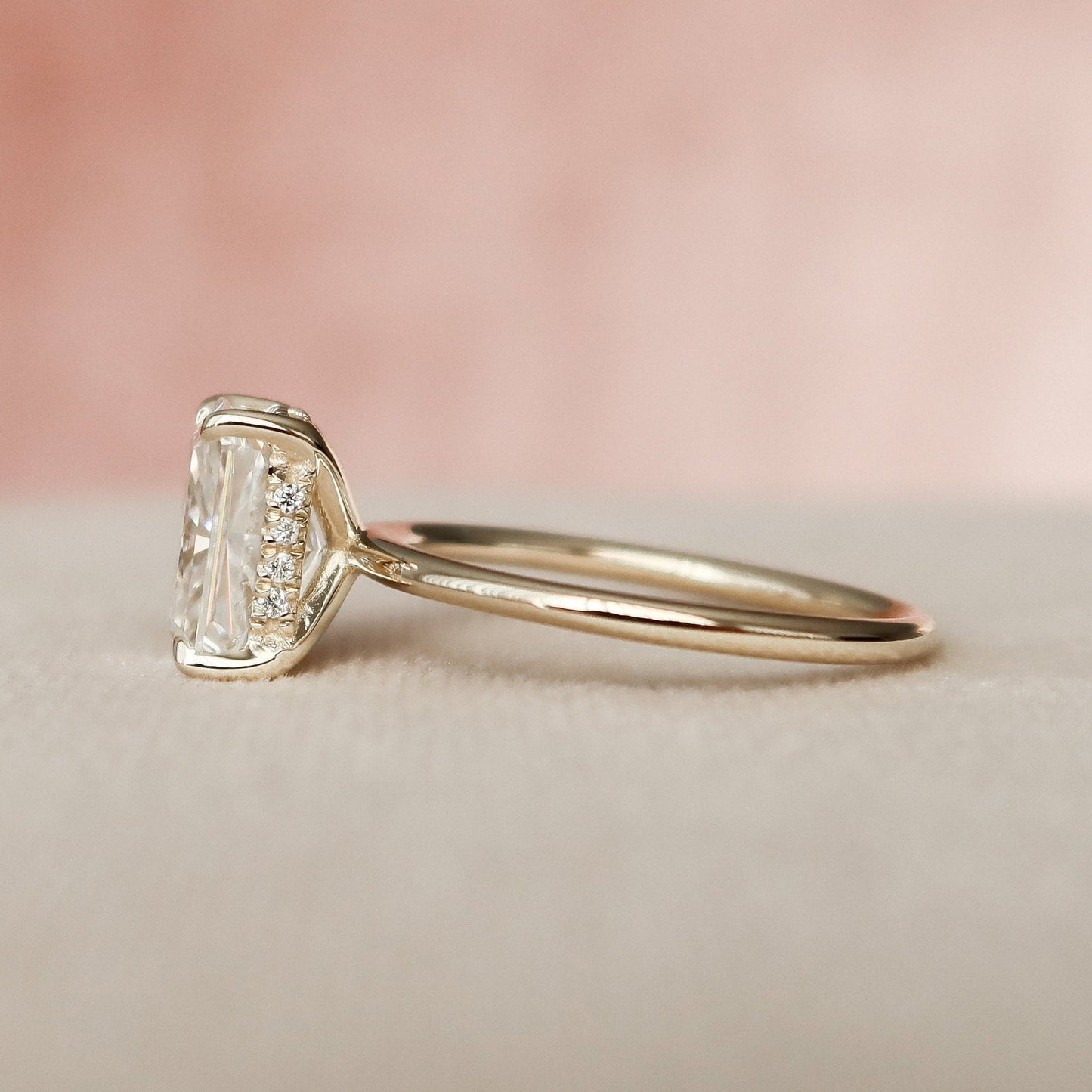 Solitaire Hidden Halo Radiant Cut Moissanite Engagement Ring