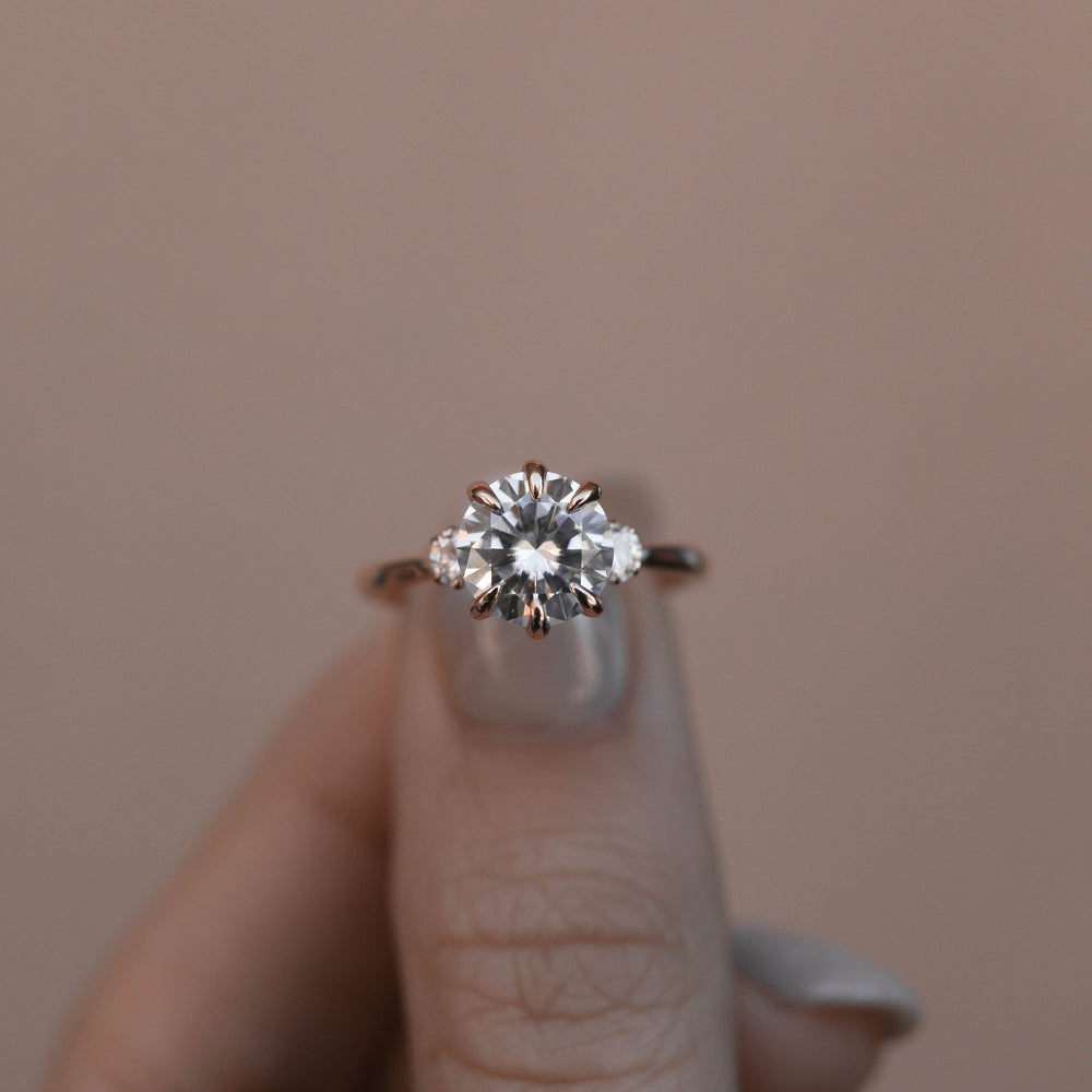 Three Stone Round Cut Moissanite Engagement Ring