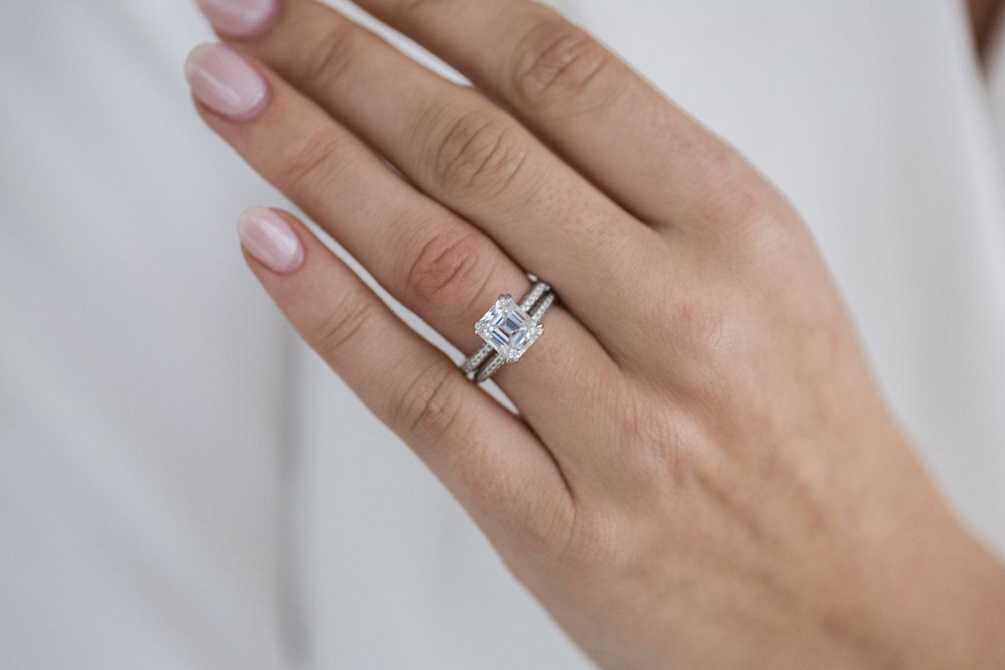 Hidden Halo Asscher Cut Moissanite Double Prongs Paved Ring For Her