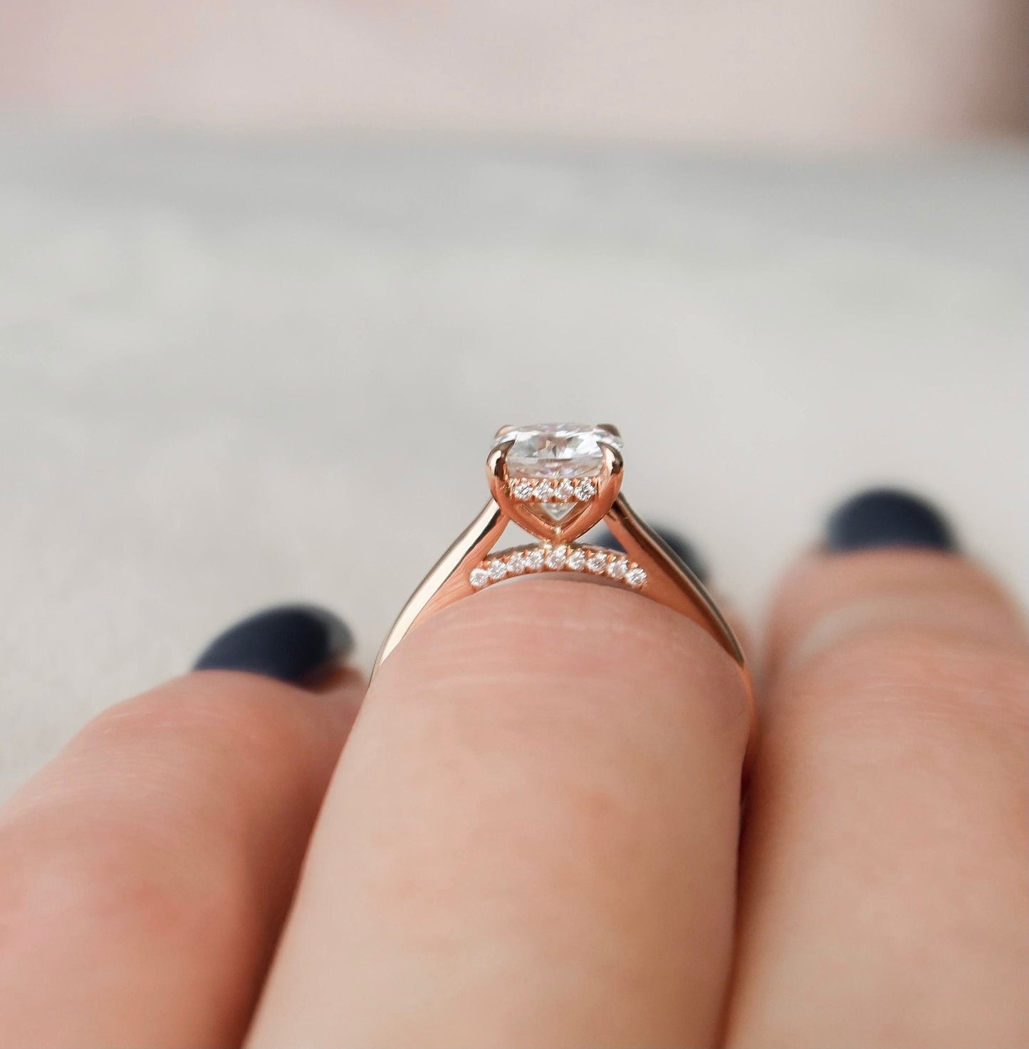 Solitaire Cushion Cut Hidden Halo Moissanite Wedding Ring