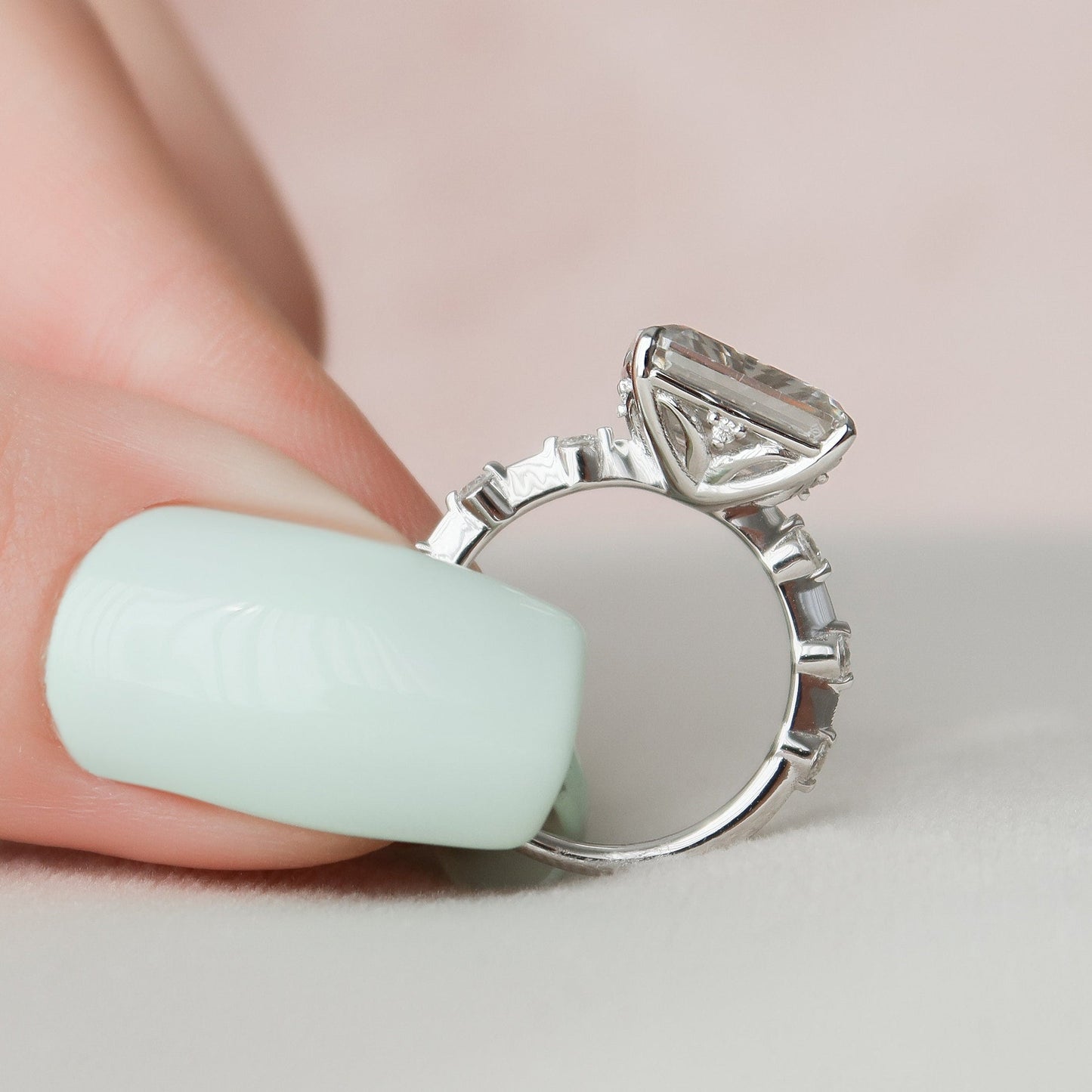 East-West Emerald Cut Moissanite Anniversary Ring For Her